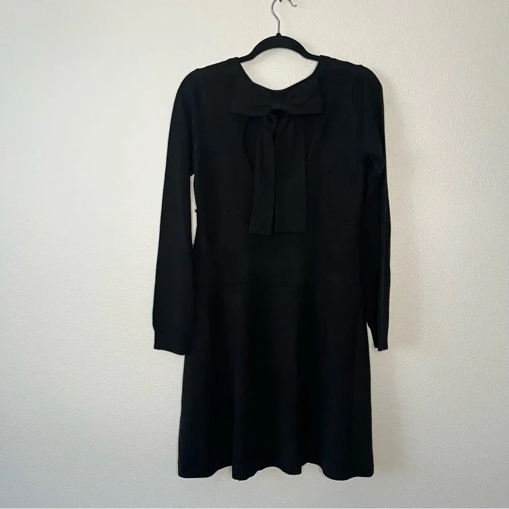 Vince Camuto Black Sweater Dress Fit & Flare Long Sleeve Open Back Bow Medium